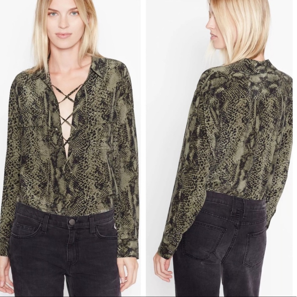 Equipment Femme | 100% Silk Knox Lace Up Blouse Snake Print size XS